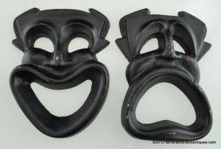 Pair of Shakespearean Comedy & Tragedy Drama Masks Black Metal Wall 
