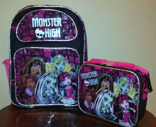 MONSTER HIGH ACCESSORIES 16 LARGE BACKPACK & LUNCH BAG 2 PIECE SET 