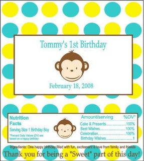 Mod Monkey BOY OR GIRL Birthday Candy Wrappers Party Favors