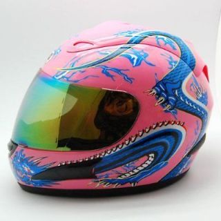 NEW Motorcycle Street Bike Adult Full Face Helmet Blue Dragon Pink 