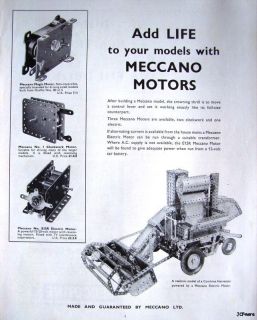 1962 MECCANO Kits (Electric & Clockwork Motors) ADVERT   Original 