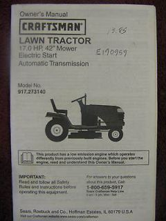 Craftsman 917.273140 17hp 42 Mower Lawn Tractor Operator & Parts 