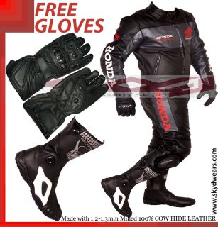 Honda black Racing Leather Motorcycle suit and Shoes