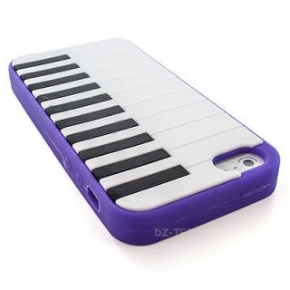 Purple Piano Music Keys Silicone Gel Soft Case Cover Apple iPhone 5 5G 