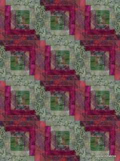 12 Block Log Cabin Kit Batik Quilt Fabric CRANBERRY LEAVES Pre cut
