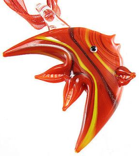 HOT RED fish Murano Glass Pendant Ribbon Necklace Cord