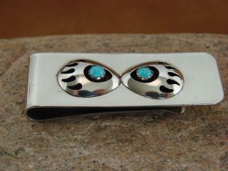 Navajo Indian Turquoise Bear Paw Money Clip Sterling Silver