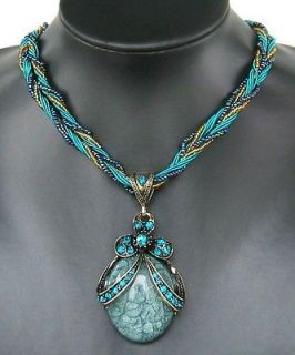   Handmade jewelry brass resin and Silk thread crystal pendant necklace