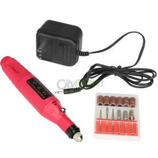   Pen Shape Electric Nail Drill Art Manicure File Tool 6 Bits Red#57