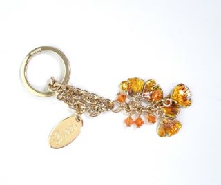   METAL GOLD LEAVES & BEADS LOGO PLATE KEYRING KEY FOB PERFECT GIFT