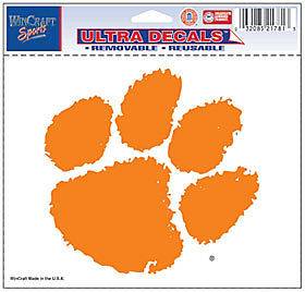 Clemson Tigers NCAA 5x6 Color Ultra Cling Decal Sticker Claw Paw 