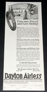 1920 OLD MAGAZINE PRINT AD, DAYTON AIRLESS PUNCTURE PROOF TIRES