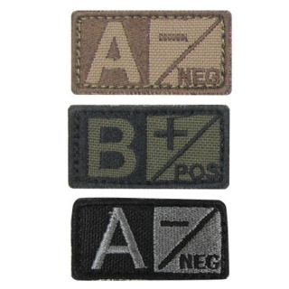 TACTICAL BLOOD TYPE PATCH MILITARY BLOODTYPE PATCH ATTACHES TO VELCRO 