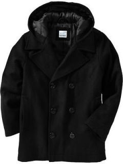 NWT Boys Old Navy Wool Blend Hooded Black Pea Coat Sz M 8