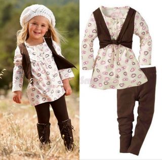 Baby Girls Kids Clothes 2 PCS Set Dress Top+Leggings Outfit Costume 1 