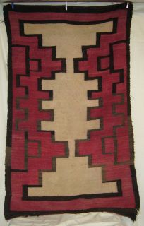   c1885 1910 NAVAJO RED BLACK BROWN & NEUTRAL TONE GEOMETRIC WEAVING RUG