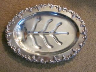   Reproductions Silverplate Footed Meat Platter Mappins Signed Grapes