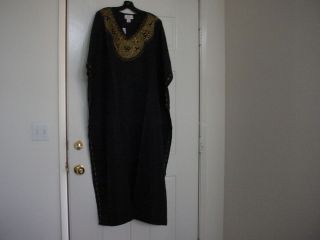 African Women 100%Polyester Black with Gold Embroidered Kaftan with 