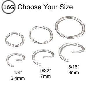316L Surgical Steel Nose Ring Septum Hoop Seamless Annealed 16 Gauge 
