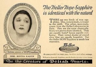 1923 Ad Bertha Kalich Deltah Pearls Heller Sapphire   ORIGINAL 