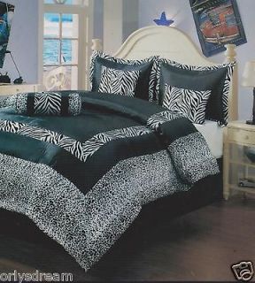 Pcs KING Size Comforter Set, White & Black ZEBRA & LEOPARD 