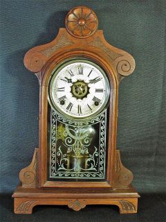 Antique Gilbert Maple Shelf Mantel Kitchen Alarm Clock  Hour Bell 