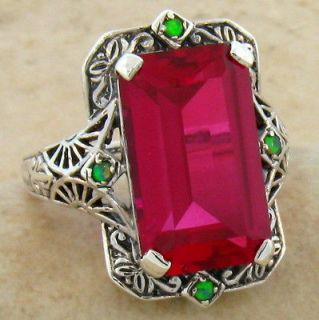 CT. RUBY & OPAL ANTIQUE DESIGN .925 STERLING SILVER RING SIZE 8 