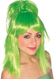 genie wig green pony tail braids womens costume accessory fairy saint 