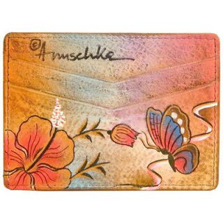 Anuschka Genuine Leather Credit Card Holder Hand Painted Butterfly 