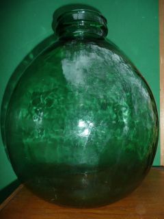 Fabulous Antique French Glass DEMIJOHN WINE BOTTLE 20 L. Green JUG 