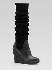 Gucci Lola Sweater Knit Wedge GG Logo Boots 35.5 5.5