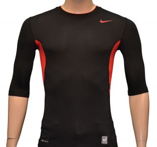 NIKE Mens Pro Combat Dri Fit Hypercool Compression Shirt Black/Re​d