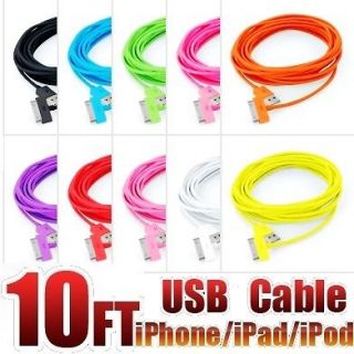 2x Color 10 Foot 3M USB Data Sync Cable Charger Cord For iPhone4 4G 4S 