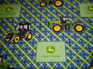 New Cotton Fabric John Deere Green Blue Diagonal Plaid Tractor 4 