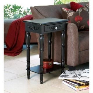 Colonial Carved Black Square Accent Wood Nightstand Or Side Table