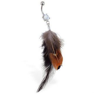 Top Quality Feather Belly Ring with Black and Brown Feather Design 
