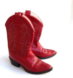 OLD West Red J Toe Cowboy Boots Youth SZ 135 (12.5 / 13) Kids 8116 