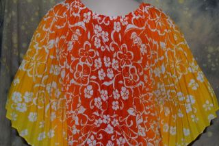 vtg 60s 70s OMBRE HIPPIE pleated bright CITRUS CAFTAN dress M L orange 