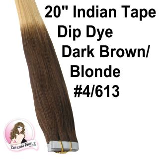 NEWTAPE/SKIN WEFT Dip Dye Indian Remy Hair Extensions #4/613 Brown 