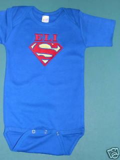 BABY ROYAL BLUE ONESIE SUPERMAN PERSONALIZED SZ 6 12 mo QUALITY COTTON 