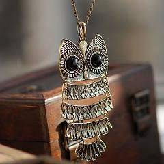 Hmong Influenced Rhinestone Owl Design Necklace Jewelry