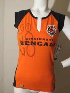 Cicinnati Bengals Orange Black Reebok WOMENS Split Neck Shirt S L XL 