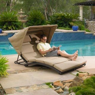 Outdoor Patio Wicker Double Chaise Lounger w/Sunbrella Cushion 