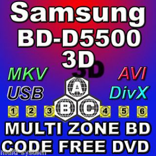 Samsung BD D5500 3D Multi Zone All Region Code Free DVD Blu Ray Player 