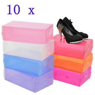 10X Colors Plastic Storage Shoes Box Case Transparent Boot Foldable 