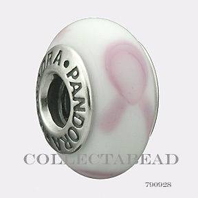  listed Authentic Pandora Silver Murano White and Pink Ribbon Bead