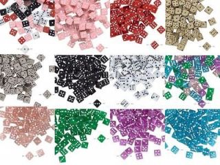 Lot of 100 Plastic Acrylic 7mm Square Dice Beads with Number Dots True 