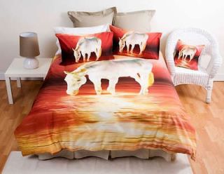 SUNSET~WHITE HORSE~Queen Size Quilt/Doona Cover Set
