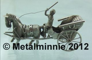CHINESE EXPORT SILVER MINIATURE OF A MAN, HORSE AND CART BY CUMWO
