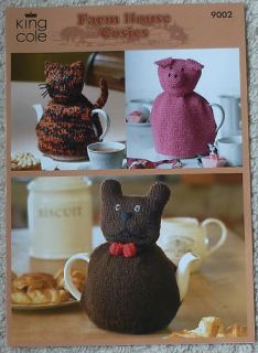 Knitting Pattern Tea Cosy Cat Dog Pig King Cole